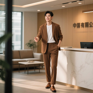 夏季淺棕色男士職業裝商務西服套裝定制新款300