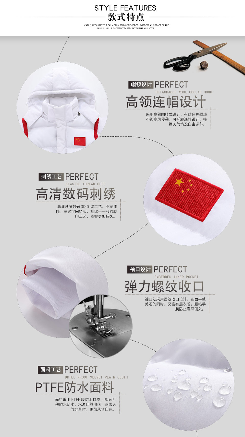 國(guó)家隊(duì)防水加絨棉服—款式特點(diǎn)